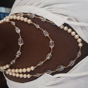 RARE St. John Faux Pearl & Crystal Bead Necklace